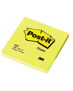 Post-It 654 viestilappu keltainen 76x76mm 100kpl