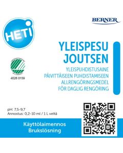 HETI Yleispesu Joutsen etikettitarra käyttöliuospulloon