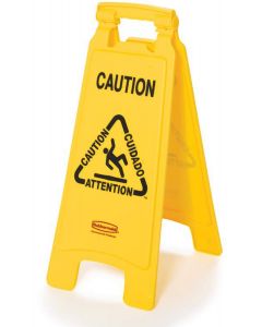 Varoituskyltti 2-puolinen keltainen - caution, wet floor symbol