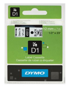 Dymo D1 45013 tarrakasetti 12mm/7m musta/valkoinen