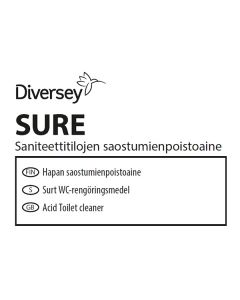 SURE Washroom Cleaner & Descaler käyttöliuostarra/etiketti 1L pulloon (1Q970038) 10tarraa