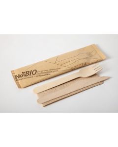 NoiBIO aterinpakkaus vahattua puuta 16cm sis. veitsi, haarukka ja lautasliina 250kpl