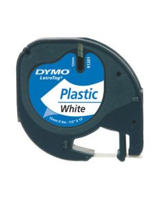 Dymo Letratag 91221 12mm/4m musta/valkoinen tarrakasetti