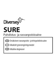 SURE puhdistus- ja rasvanpoistoaine käyttöliuostarra / etiketti 1L pulloon (1Q970038) 10 tarraa